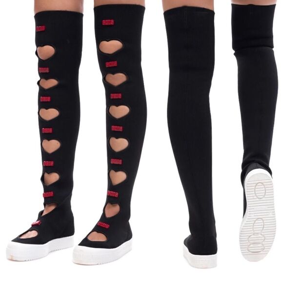 NIB ! GCDS Thigh-High Sneaker Boots Heart Cut Out Made in Italy - Picture 1 of 13